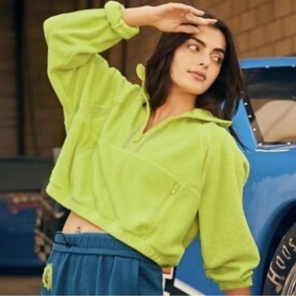 Free people movement like green half zip pull over sweater jacket large - Picture 2 of 5